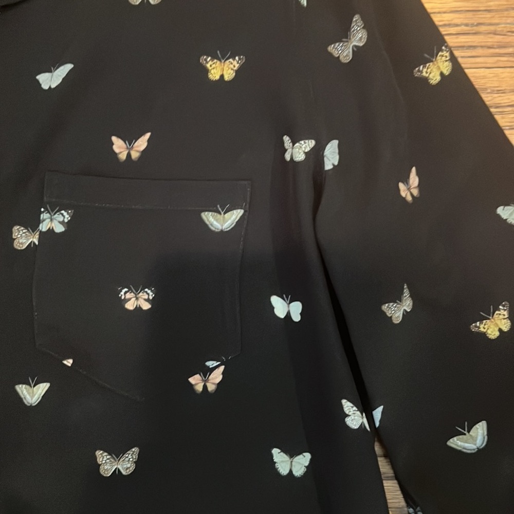 Rails Black 100% Silk Butterfly Print Long Sleeve… - image 4